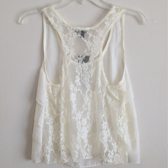 Fashion Exit Cream/Ivory Dressy Tank Boho  Layer Ruffle Front/Lace Back Sz M NWT - Picture 5 of 5